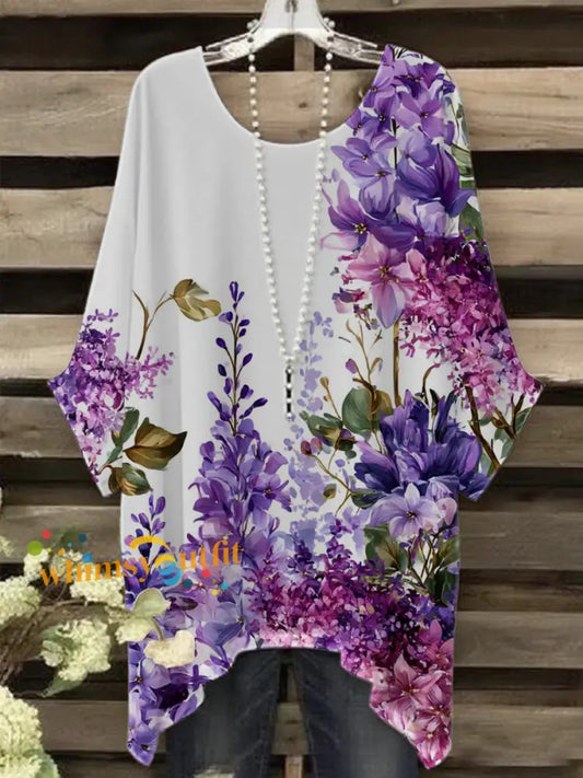 Women’s Purple Flora Art Print T Shirt As picture / S