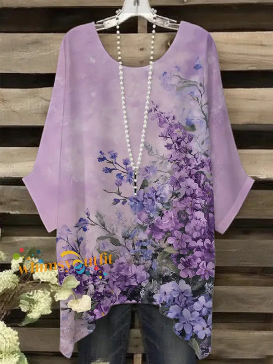 Women’s Purple Flora Art Print T Shirt As picture / S