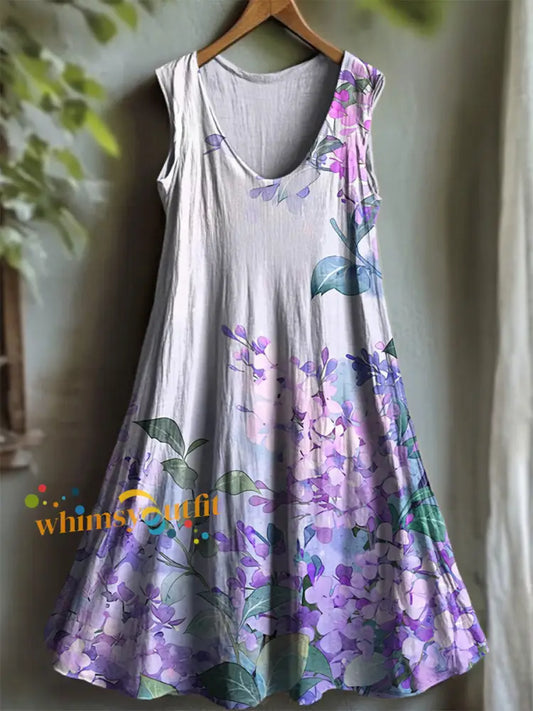Women’s Purple Flora Art Print V neck Dress As picture / S