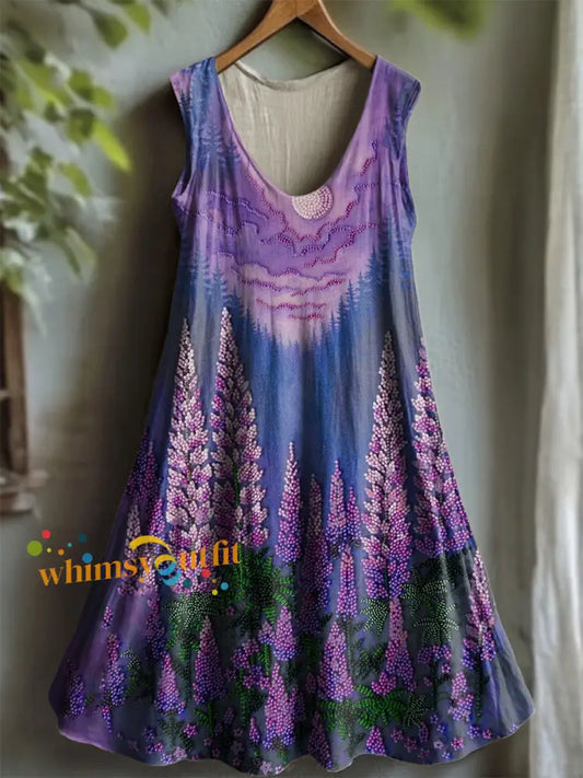 Women’s Purple Flora Art Print V neck Dress As picture / S