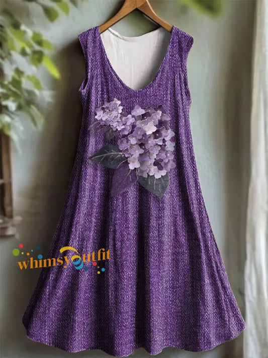 Women’s Purple Flora Art Print V neck Dress As picture / S