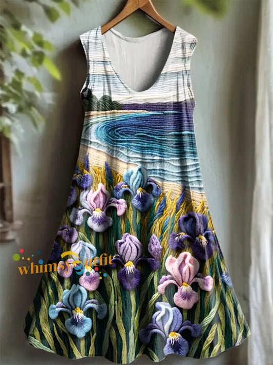 Women’s Purple Flora Art Print V neck Dress As picture / S