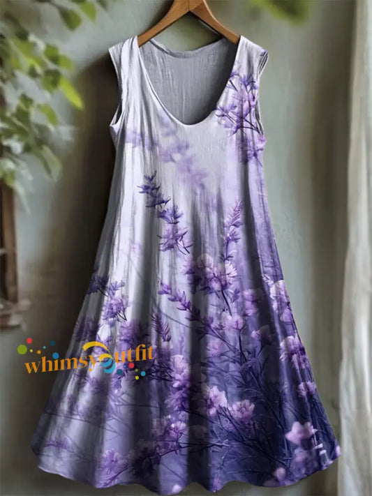 Women’s Purple Flora Art Print V neck Dress As picture / S