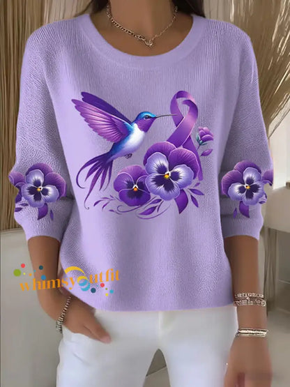 Women’s Purple Floral Print Casual Top Light Purple / S