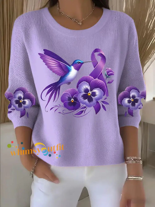 Women’s Purple Floral Print Casual Top Light Purple / S