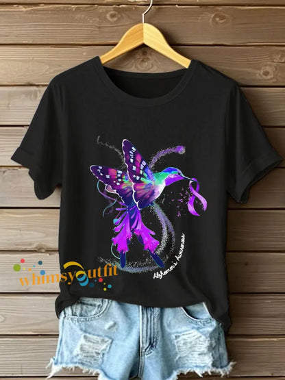 Women’s Purple Hummingbird Alzheimer’s Awareness T Shirt Black / S