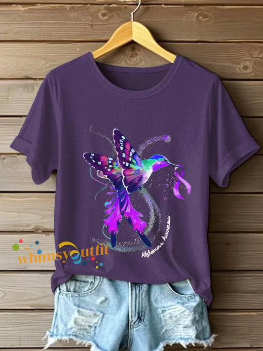 Women’s Purple Hummingbird Alzheimer’s Awareness T Shirt Deep Purple / S
