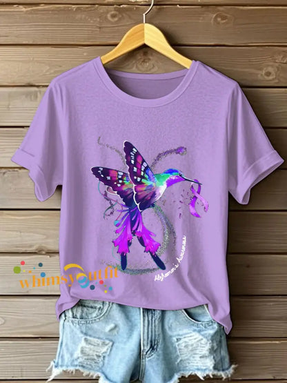 Women’s Purple Hummingbird Alzheimer’s Awareness T Shirt Light Purple / S