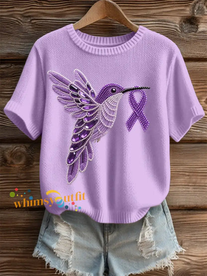 Women’s Purple Hummingbird Pattern Cozy Knit Top Purple / S