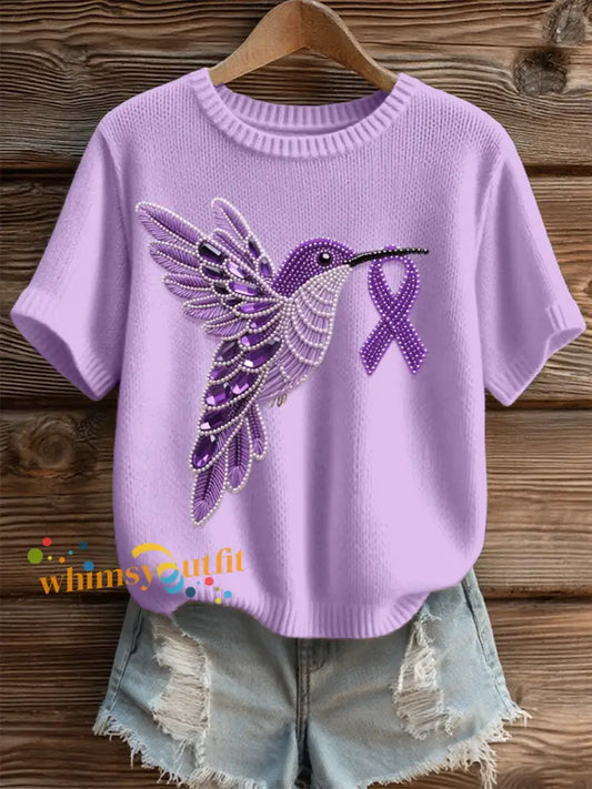 Women’s Purple Hummingbird Pattern Cozy Knit Top Purple / S