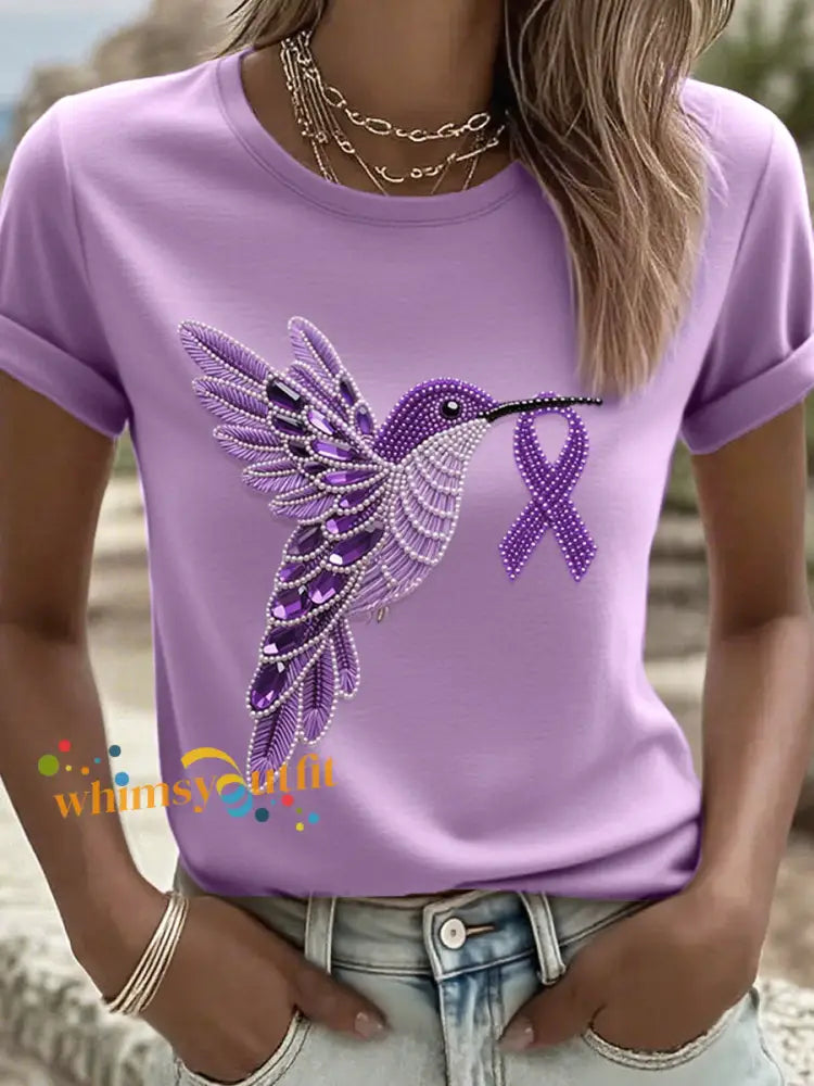 Women’s Purple Hummingbird Pattern T Shirt Purple / S