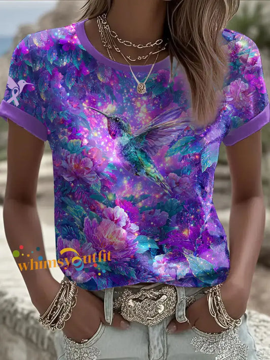 Women’s purple hummingbird T shirt As picture / S
