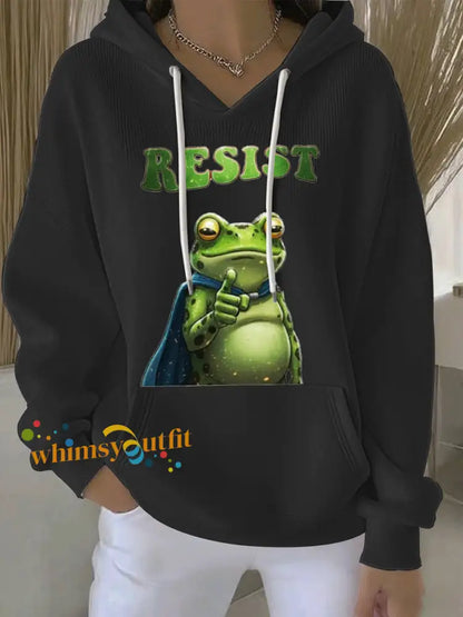 Women’s Resist Frog Print Casual Hoodie Black / S
