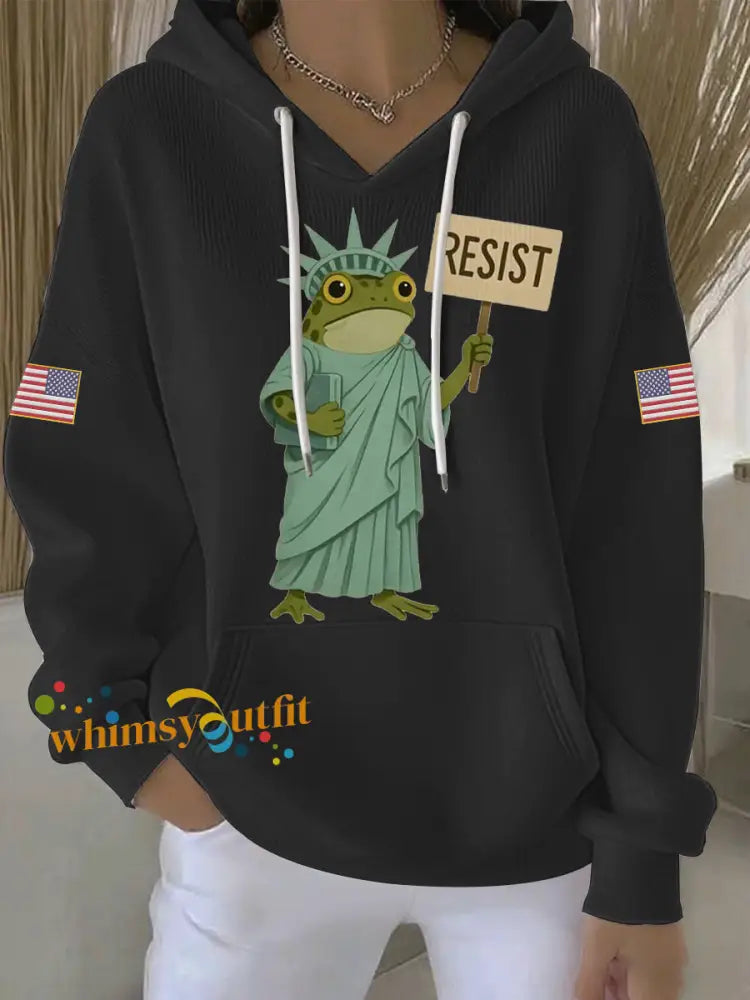 Women’s Resist Frog Print Casual Hoodie Black / S