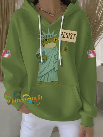 Women’s Resist Frog Print Casual Hoodie Green / S