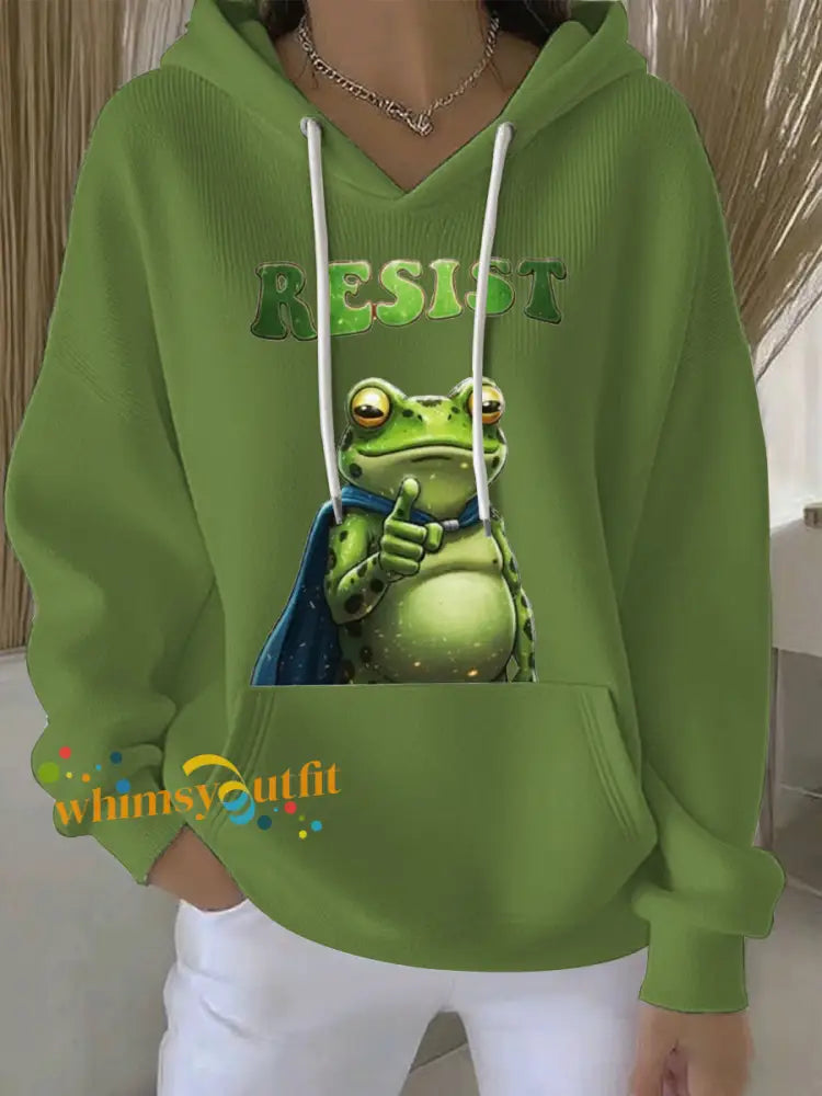 Women’s Resist Frog Print Casual Hoodie Green / S