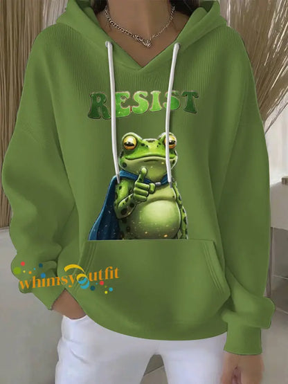 Women’s Resist Frog Print Casual Hoodie Green / S