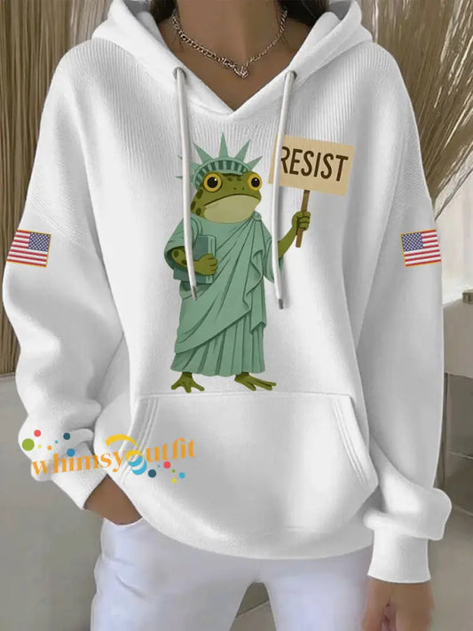 Women’s Resist Frog Print Casual Hoodie White / S