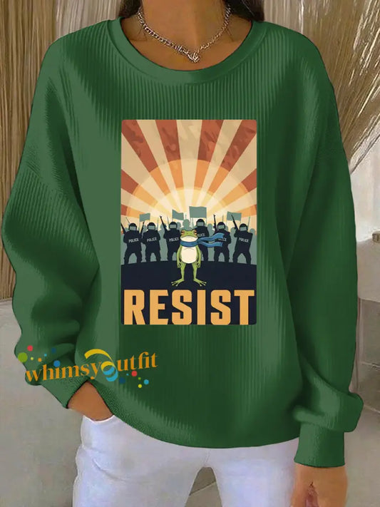 Women’s Resist Frog Print Casual Sweatshirt Green / S