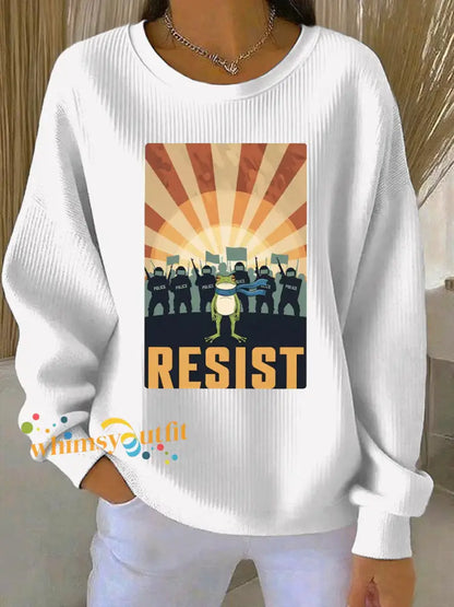 Women’s Resist Frog Print Casual Sweatshirt White / S