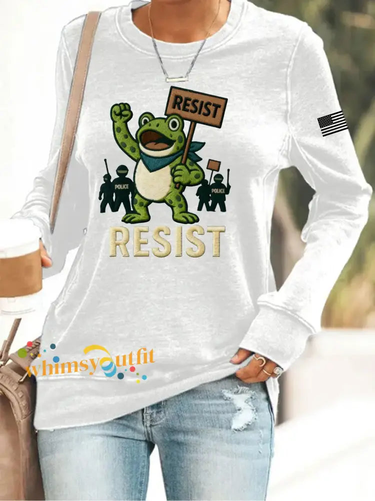 Women’s Resist Frog Print Sweatshirt White / S