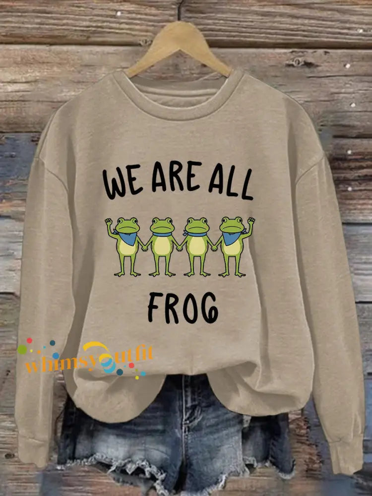 Women’s Resist Frog Printed Casual Sweatshirt Apricot / S