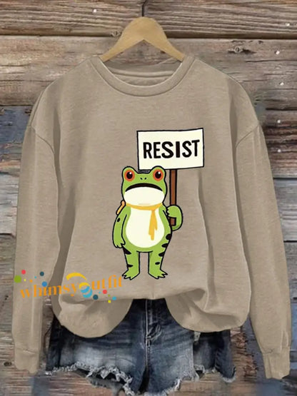 Women’s Resist Frog Printed Casual Sweatshirt Apricot / S