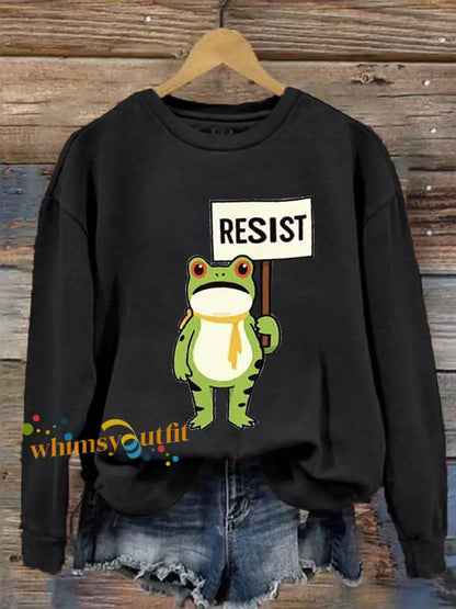 Women’s Resist Frog Printed Casual Sweatshirt Black / S