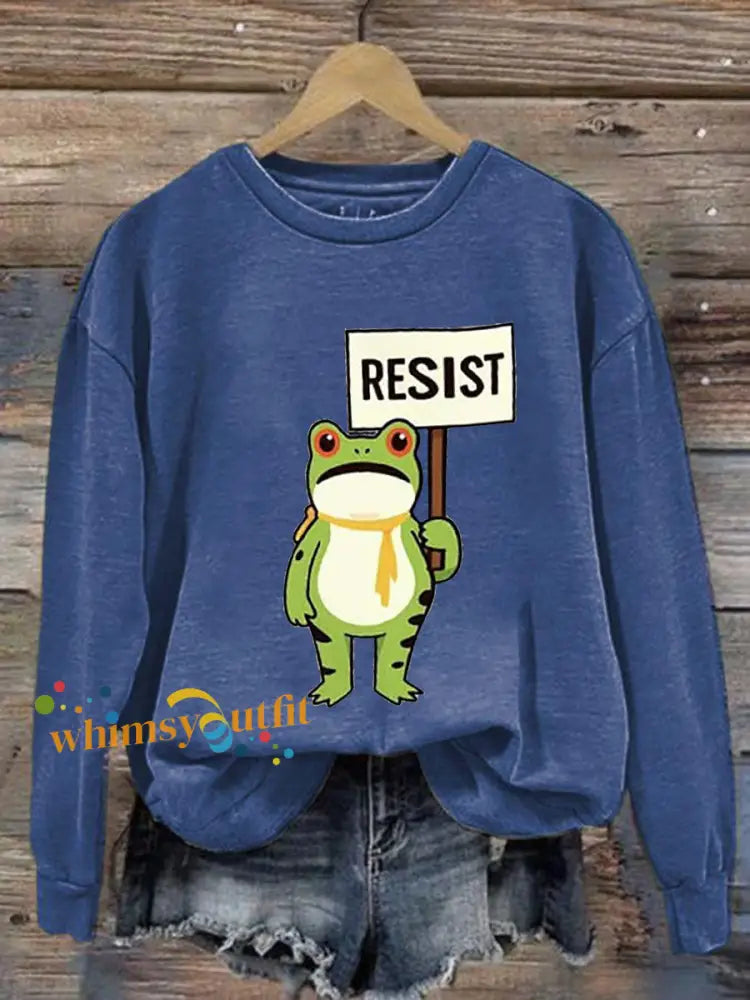 Women’s Resist Frog Printed Casual Sweatshirt Blue / S
