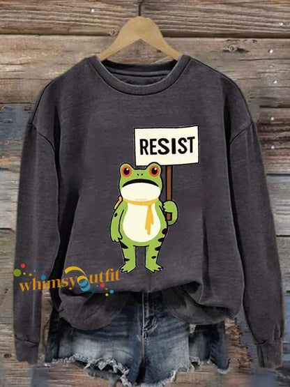 Women’s Resist Frog Printed Casual Sweatshirt Dark Gray / S