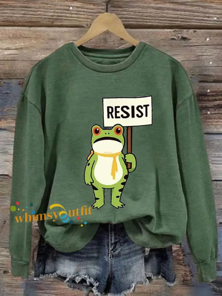 Women’s Resist Frog Printed Casual Sweatshirt Green / S