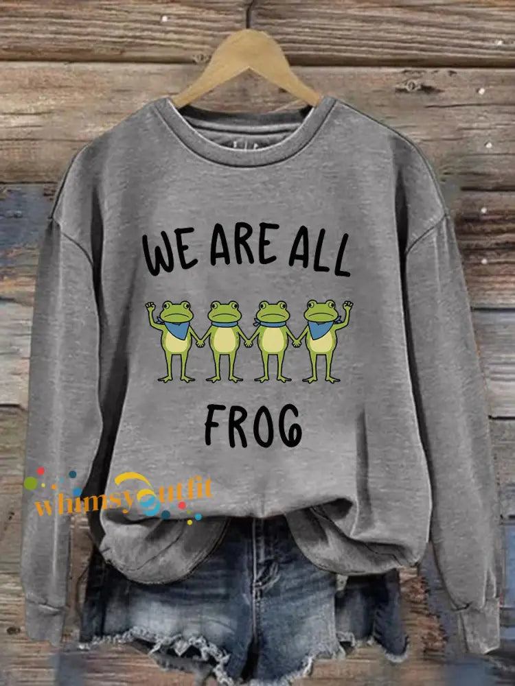 Women’s Resist Frog Printed Casual Sweatshirt Light Gray / S