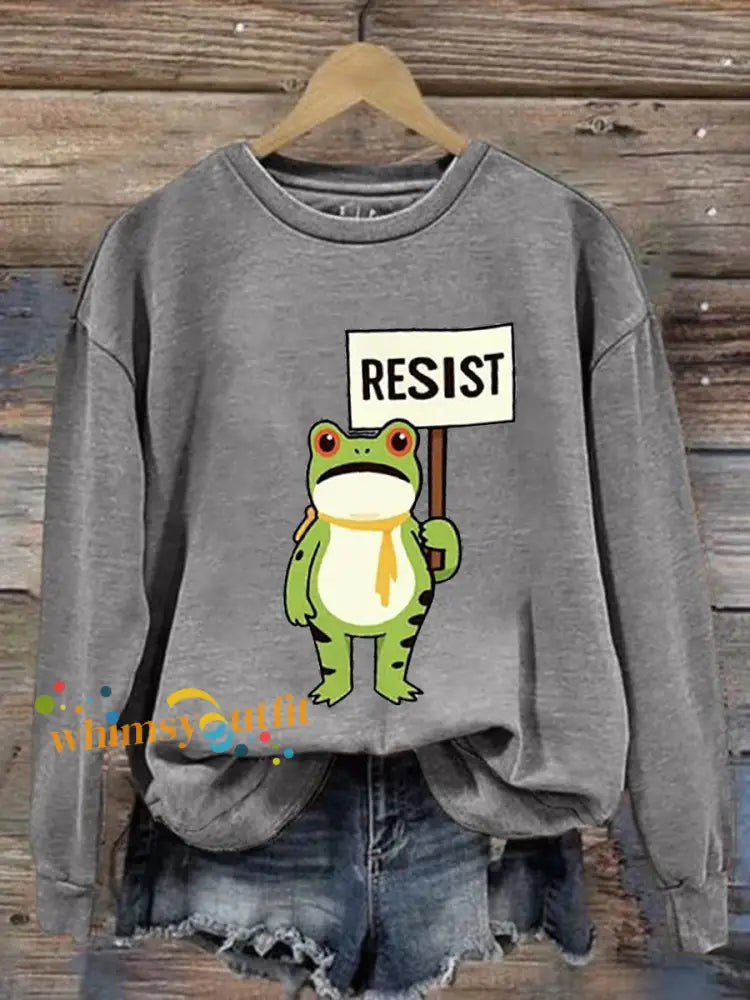 Women’s Resist Frog Printed Casual Sweatshirt Light Gray / S