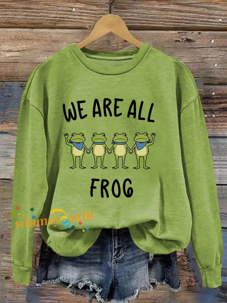 Women’s Resist Frog Printed Casual Sweatshirt Light Green / S