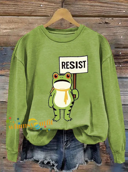 Women’s Resist Frog Printed Casual Sweatshirt Light Green / S