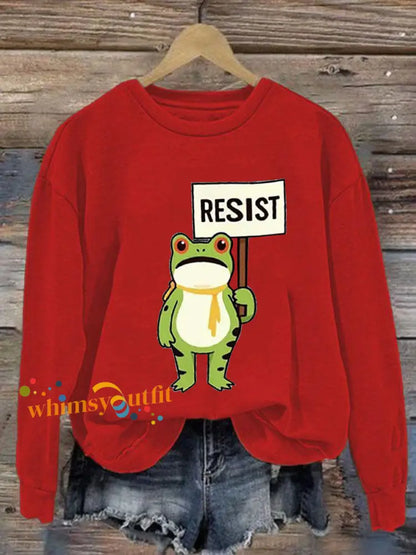 Women’s Resist Frog Printed Casual Sweatshirt Red / S