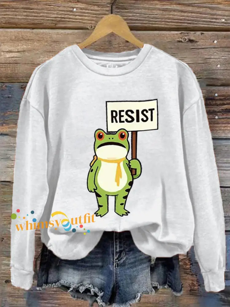 Women’s Resist Frog Printed Casual Sweatshirt White / S
