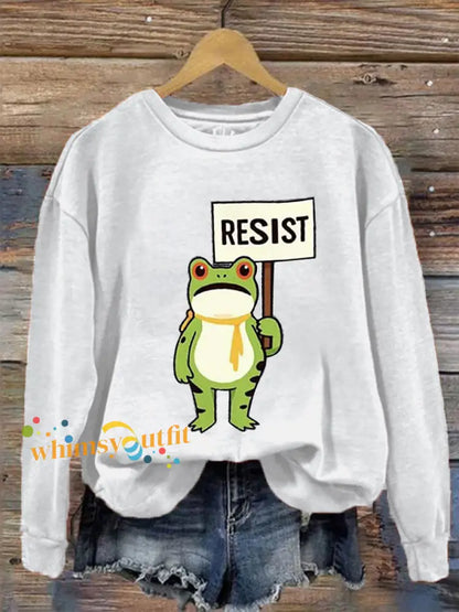 Women’s Resist Frog Printed Casual Sweatshirt White / S