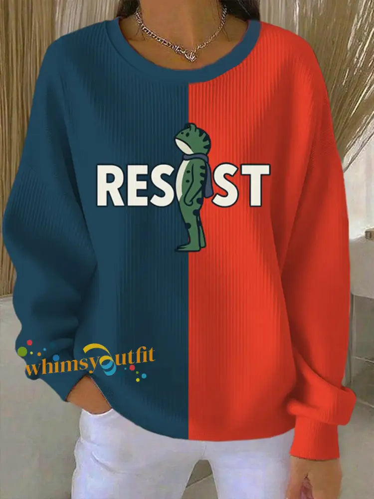 Women’s Resist Frog Ribbed Round-Neck Sweatshirt As picture / S