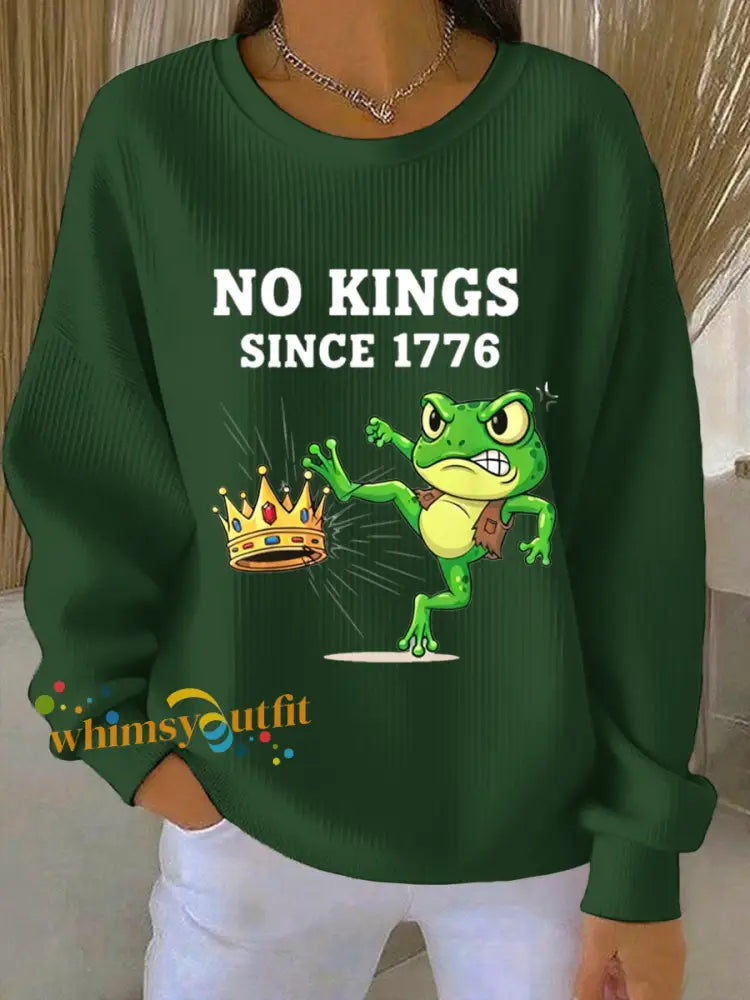 Women’s Resist Portland Frog NO KINGS SINCE 1776 Ribbed Round-Neck Sweatshirt Green / S
