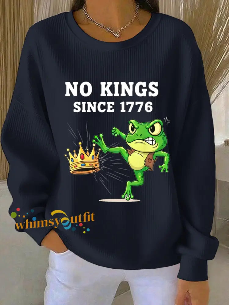 Women’s Resist Portland Frog NO KINGS SINCE 1776 Ribbed Round-Neck Sweatshirt Navy Blue / S