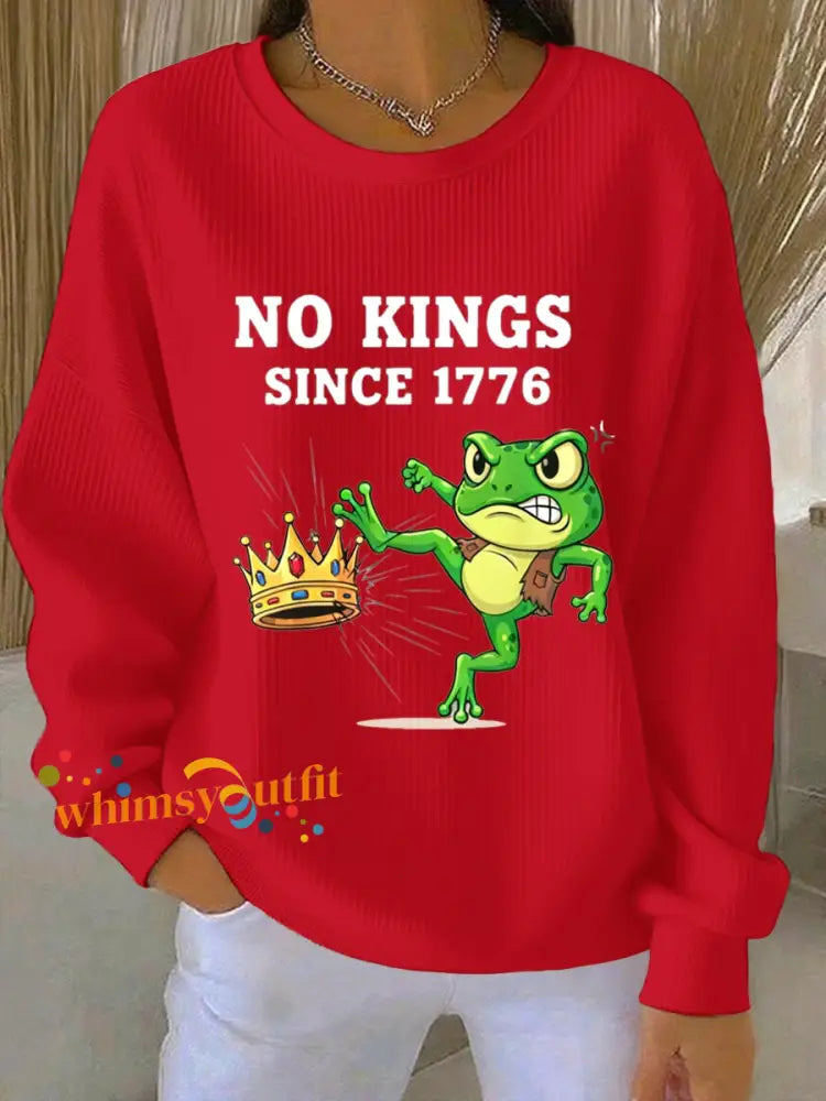 Women’s Resist Portland Frog NO KINGS SINCE 1776 Ribbed Round-Neck Sweatshirt Red / S