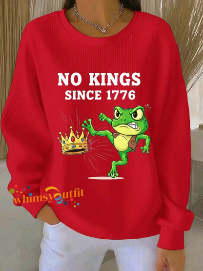 Women’s Resist Portland Frog NO KINGS SINCE 1776 Ribbed Round-Neck Sweatshirt Red / S