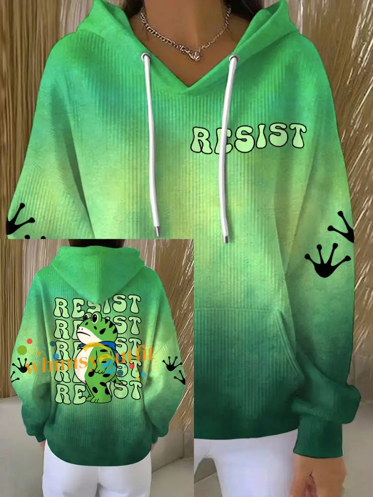 Women’s Resist Portland Frog Print Hoodie Green / S