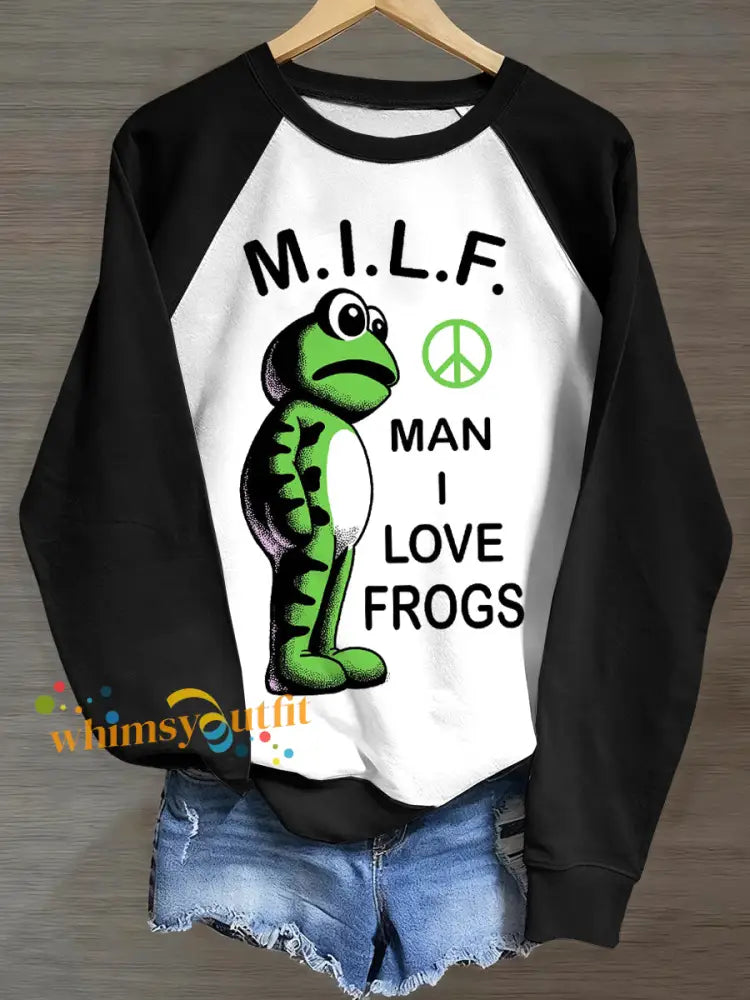 Women’s Resist Portland Frog Print raglan sleeve sweatshirt Black / S