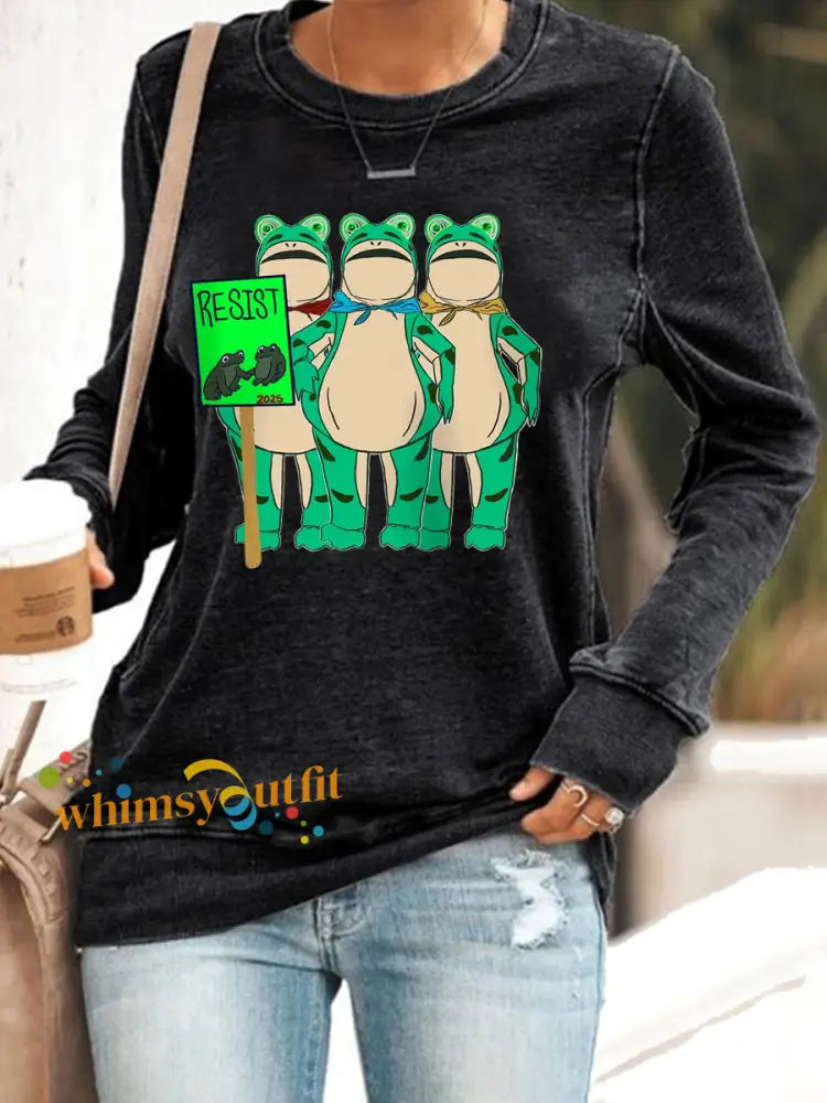 Women’s Resist Portland Frog Print Sweatshirt Black / S