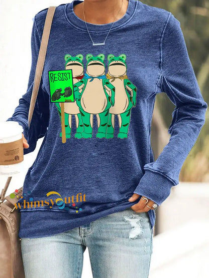 Women’s Resist Portland Frog Print Sweatshirt Blue / S