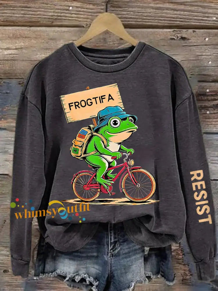 Women’s Resist Portland Frog Print sweatshirt Dark Gray / S