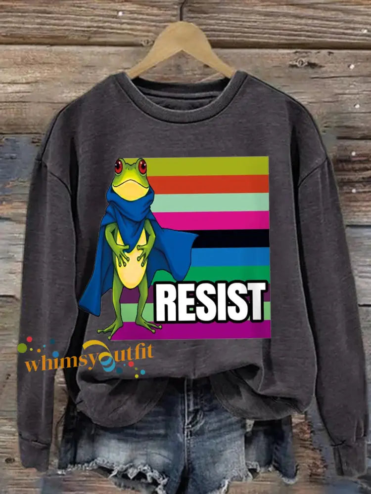 Women’s Resist Portland Frog Print sweatshirt Dark Gray / S