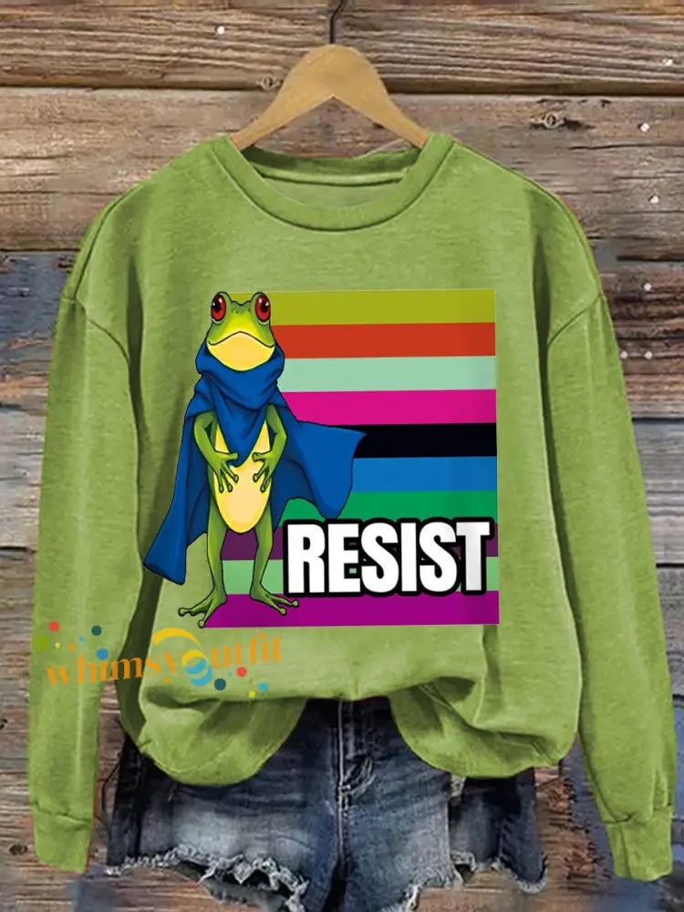 Women’s Resist Portland Frog Print sweatshirt Light Green / S